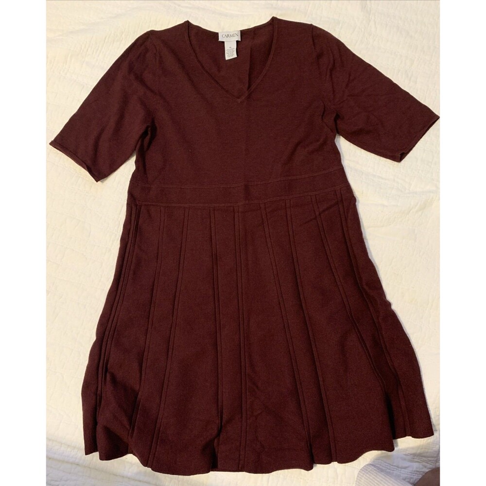 Carmen Marc Valvo Short Sleeve Sweater Dress Red Size XL